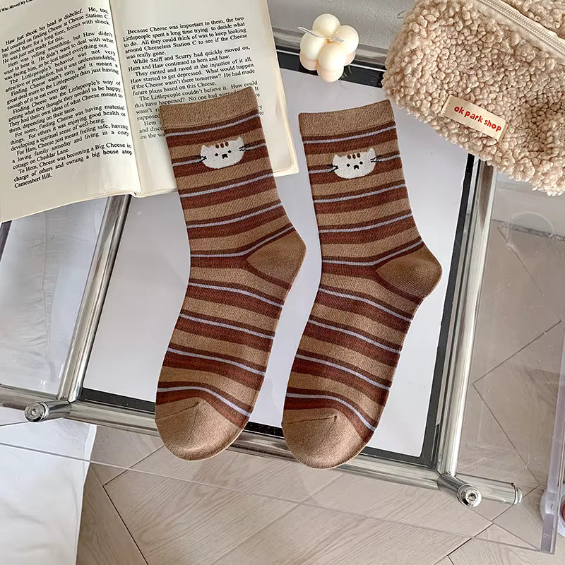 Brown Striped Cat Socks