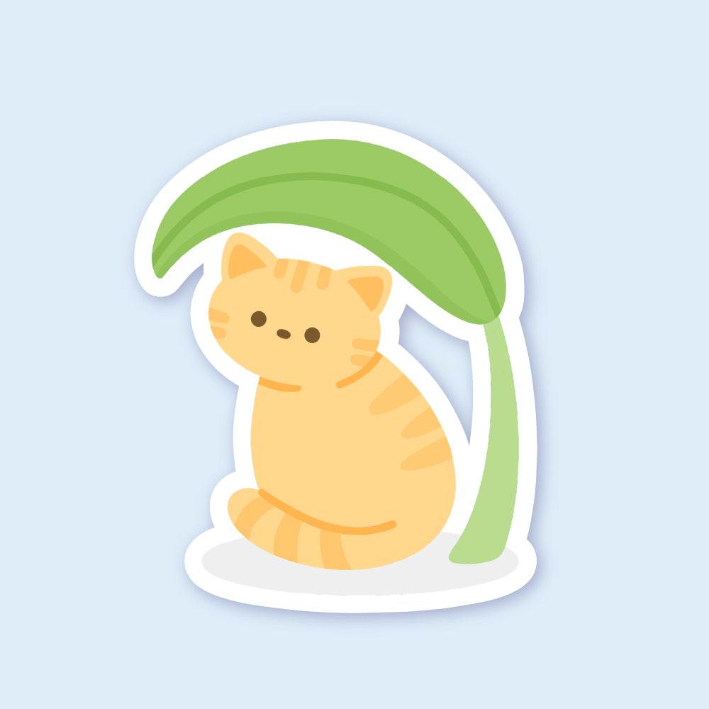 Leaf Umbrella Cat Sticker