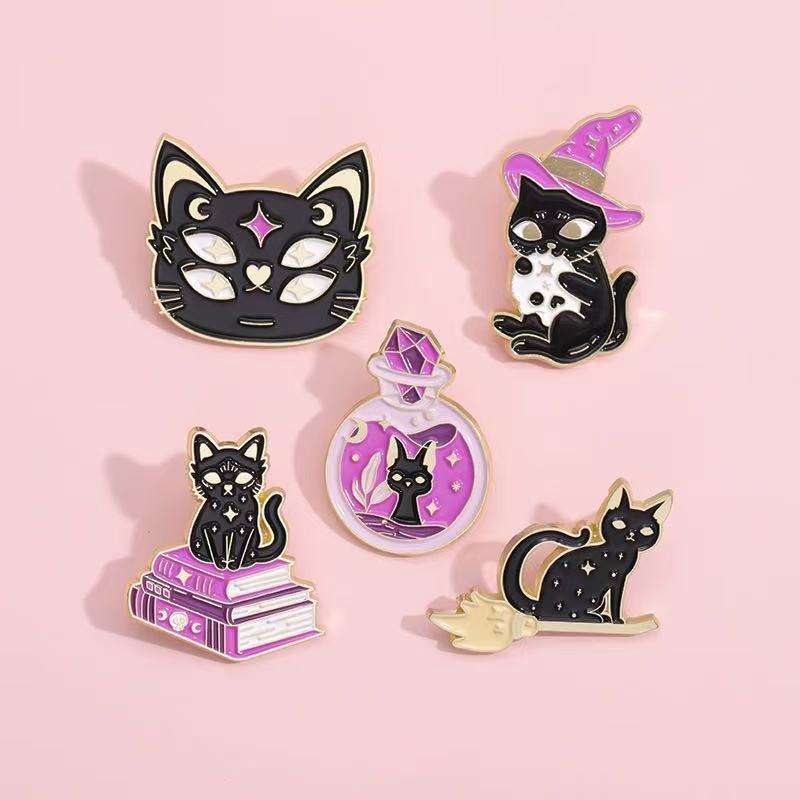 Black Cat Spooky Pins