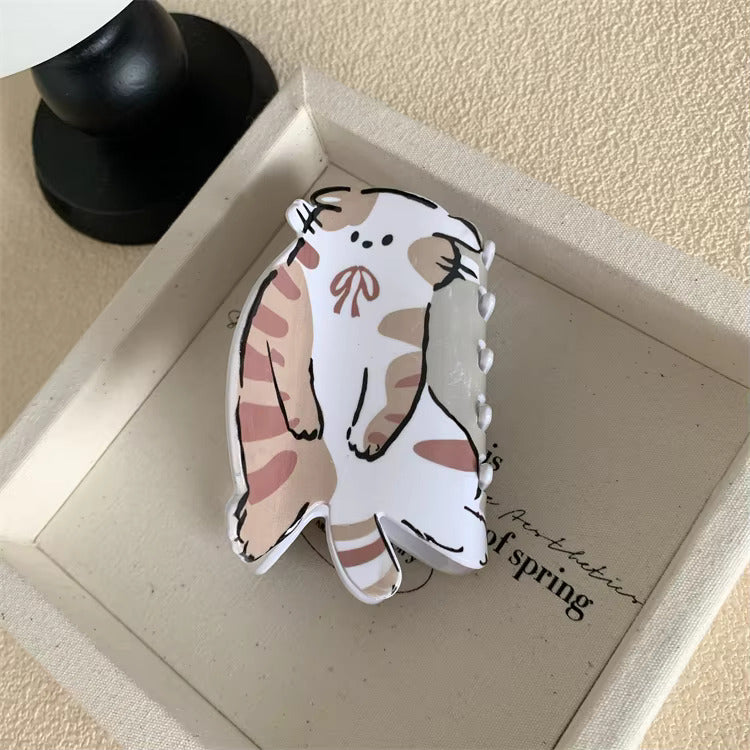 Cat Hair Claw Clip - Striped Orange & White Cat (Sitting)