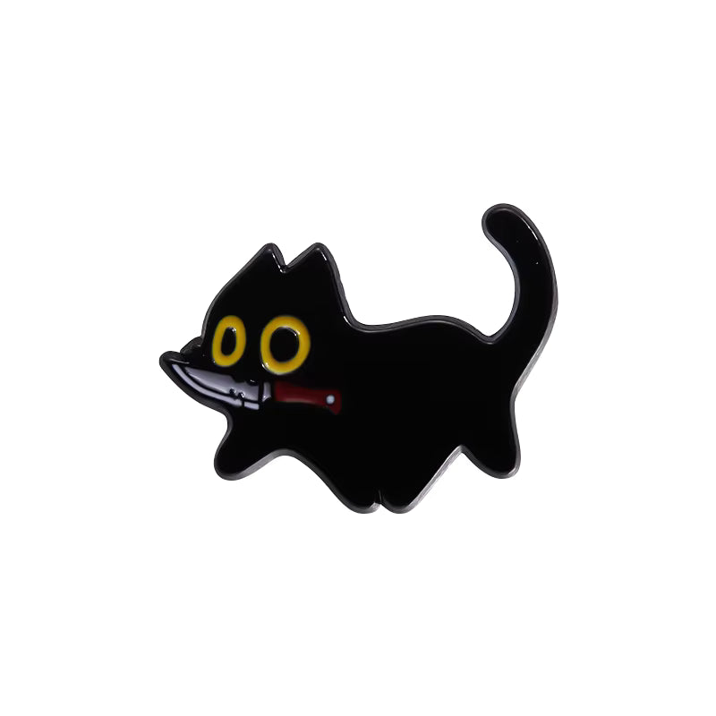 Black Cat with Knife Enamel Pin