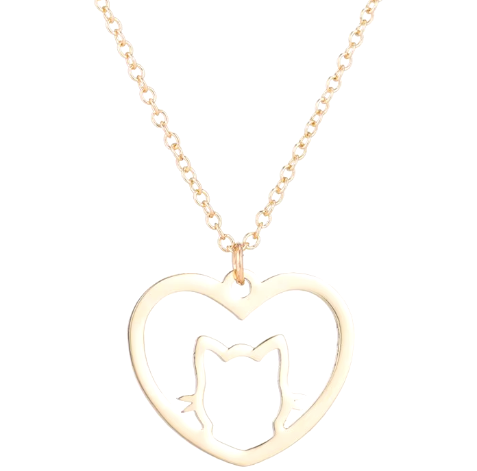 Heart Cat Necklace - Gold