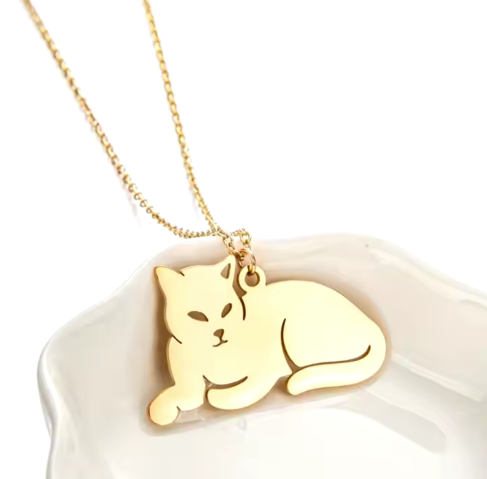 Cat Pendant Necklace - Gold