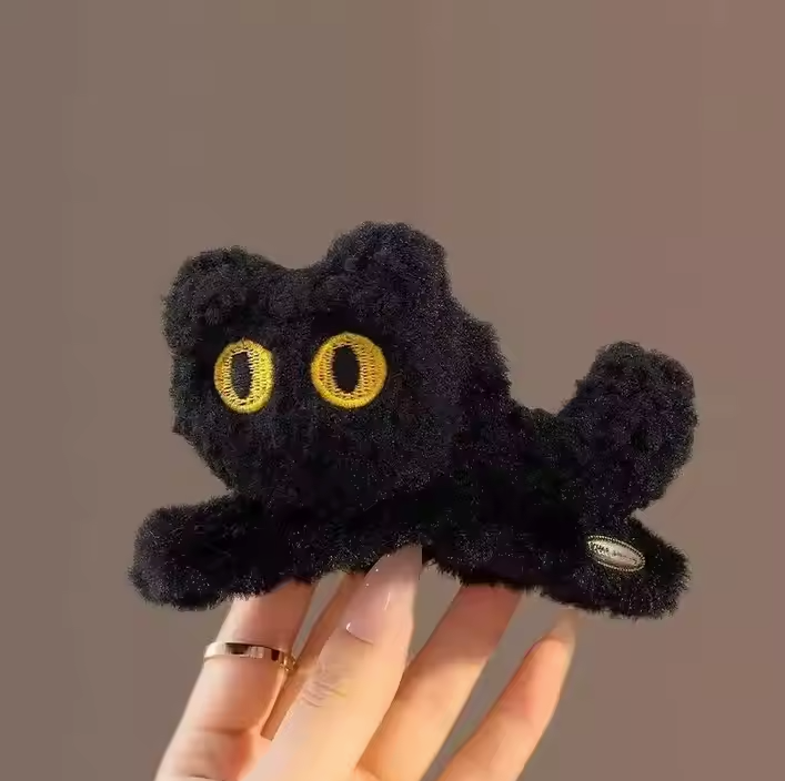 Fuzzy Cat Hair Claw Clip - Black