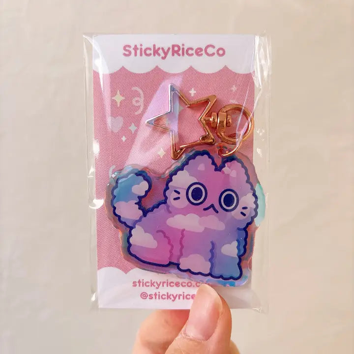 Cloud Cat Holographic Glitter Keychain