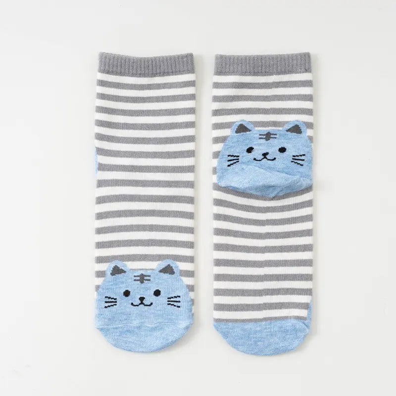 Blue & Grey Striped Cat Socks
