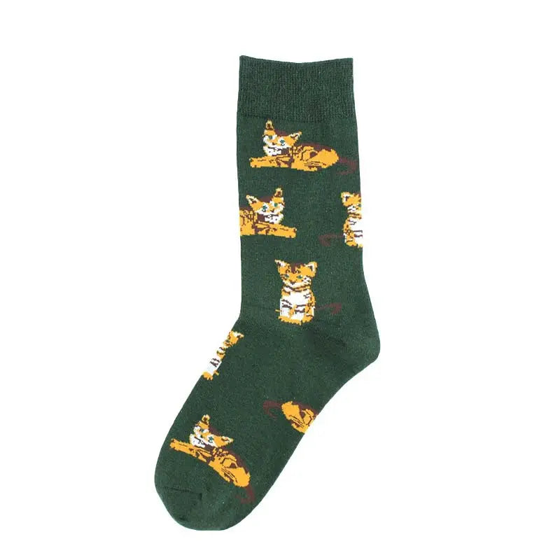 Green Tabby Cat Crew Socks