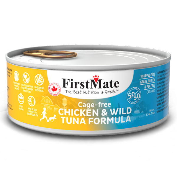 FirstMate Cat GF 50/50 Cage Free Chicken/Wild Tuna (156g/5.5 oz) - Catoro